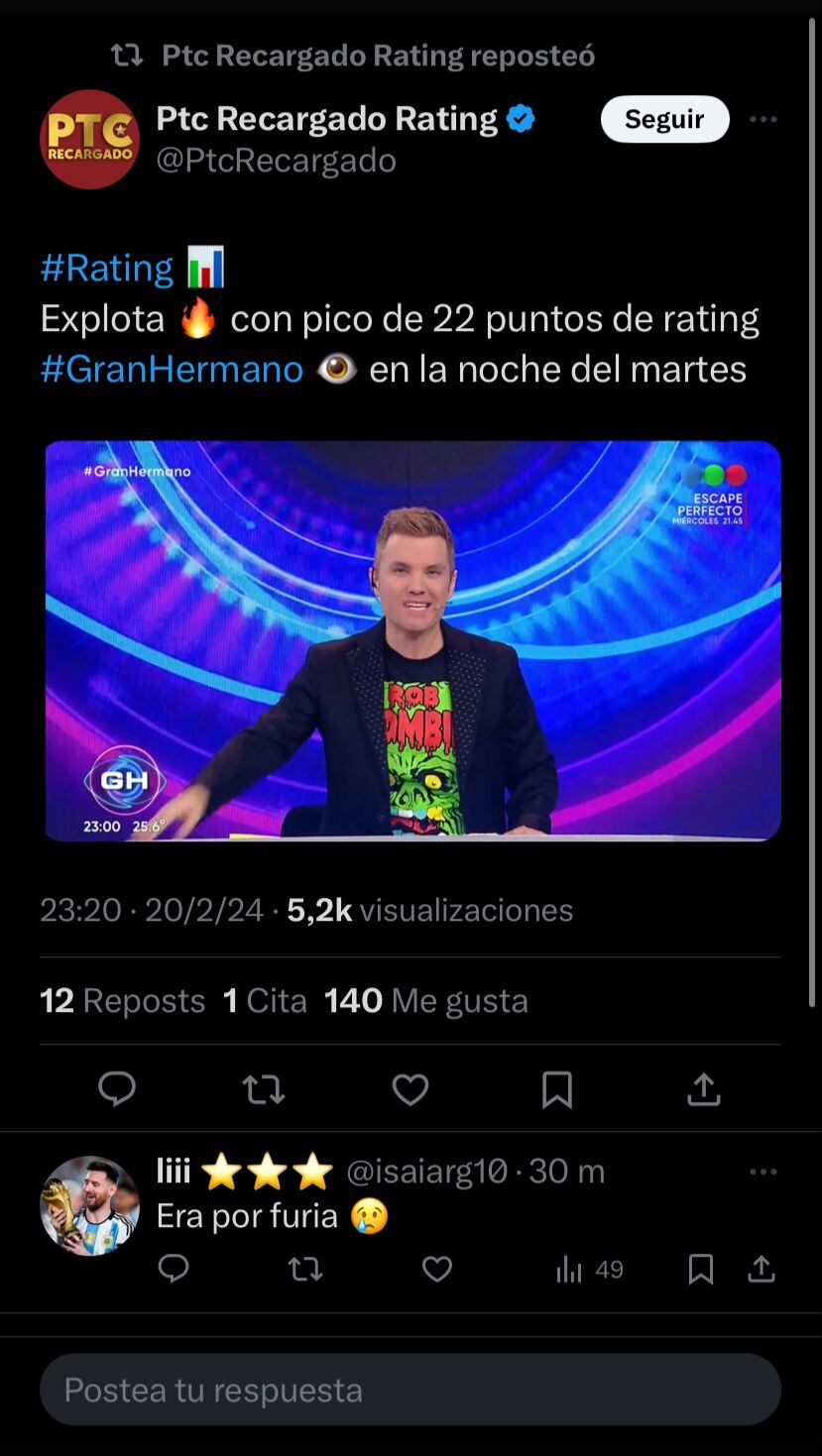 Buenos números para la falsa eliminación de Agostina en Gran Hermano. Captura de pantalla.