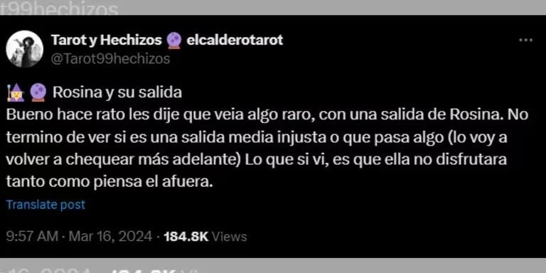 Una tarotista anunció el futuro de Rosina dentro de GH.