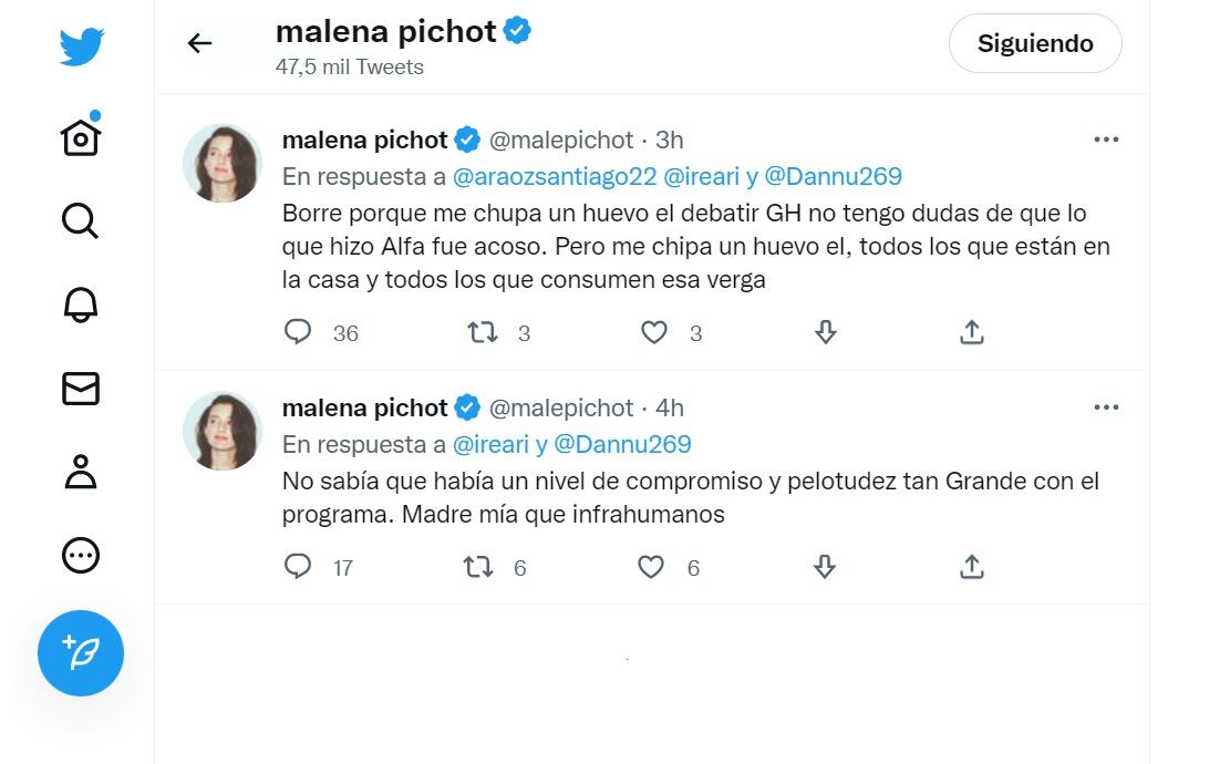 Malena Pichot defendió a La Tora de Gran Hermano.