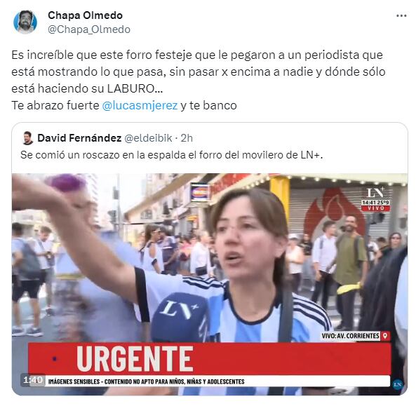 Periodista de Mendoza y de medios nacionales se solidarizaron con Lucas Jerez - X