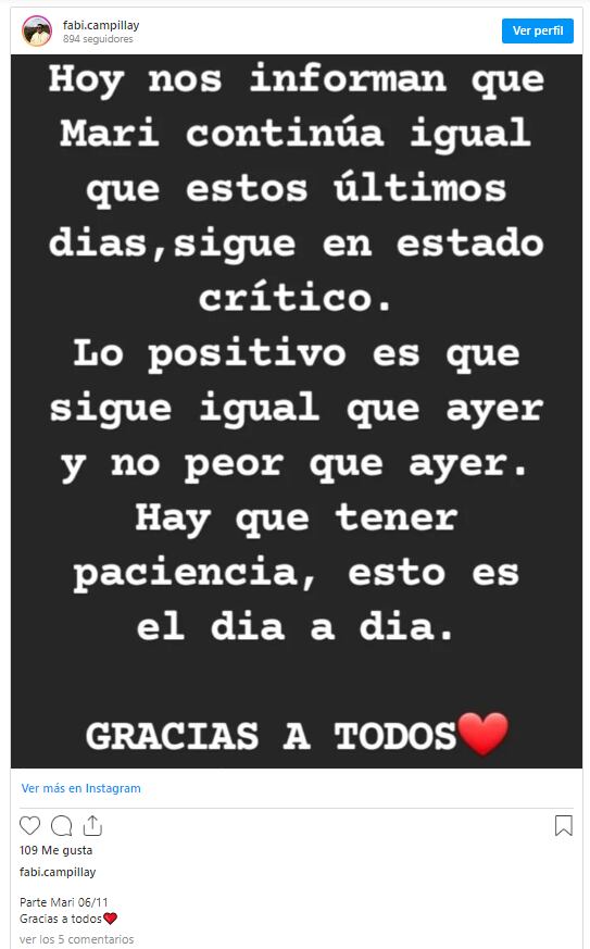 Fabián, le hermano de Mariela, agradeció el apoyo por las redes. Foto: Instagram/@fabi.campillay