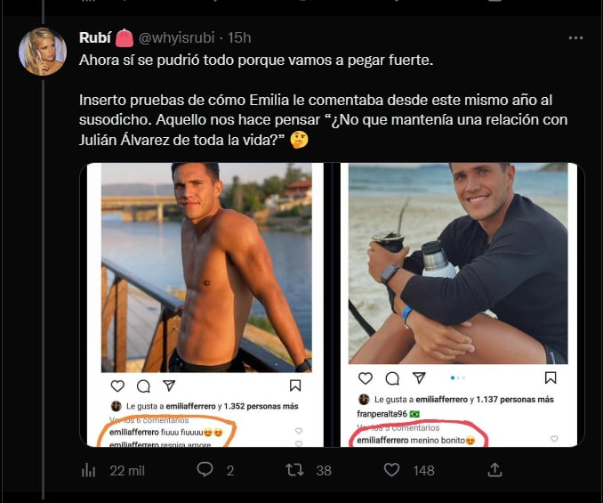 Una usuaria de twitter publicó las pruebas de que Emilia habría engañado al jugador de la selección con el novio de una amiga