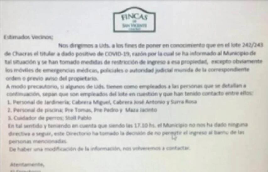 Las palabras del consorcio donde vive el funcionario.