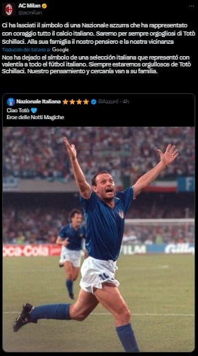 El sentido homenaje del Milan a Schillaci