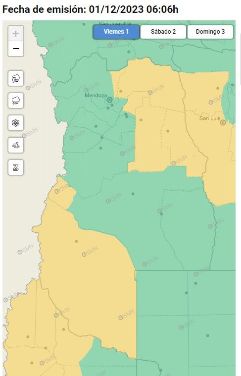 Alerta amarilla por tormentas y Zonda en Mendoza (SMN)