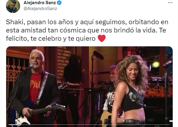 Shakira cumple 46 años y Alejandro Sanz la saludó en redes sociales