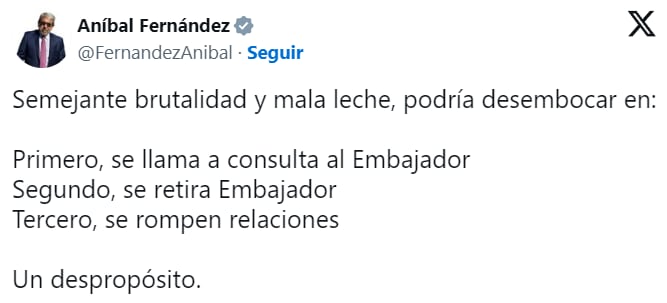 Comunicado de Aníbal Fernández. Captura: X / @FernandezAnibal