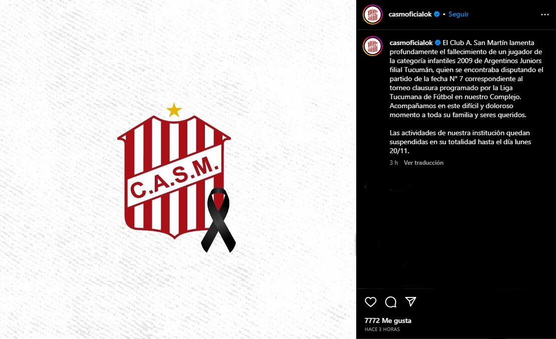 Comunicado del Club San Martín de Tucumán. Foto: Captura Redes Sociales