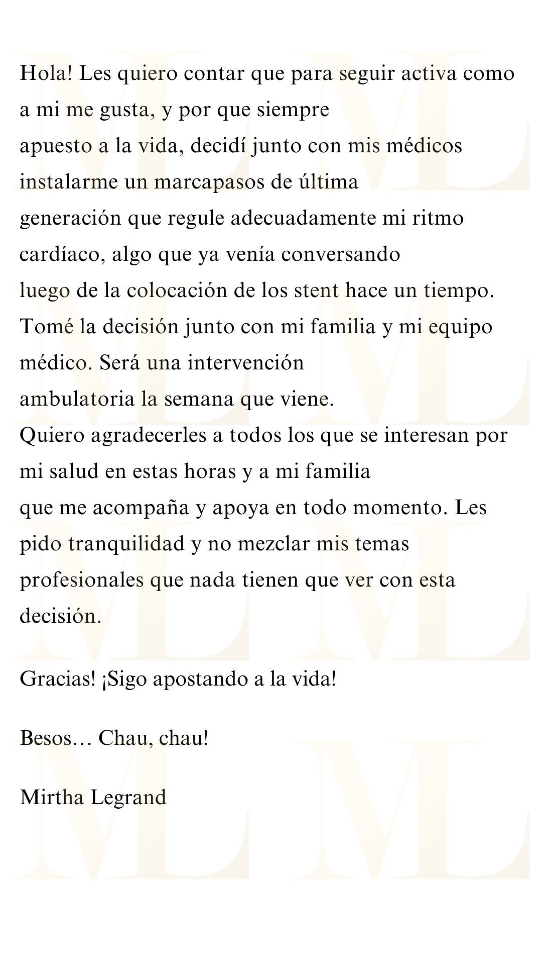 Marcela Tinayre dio tranquilidad ante la operación de su madre.