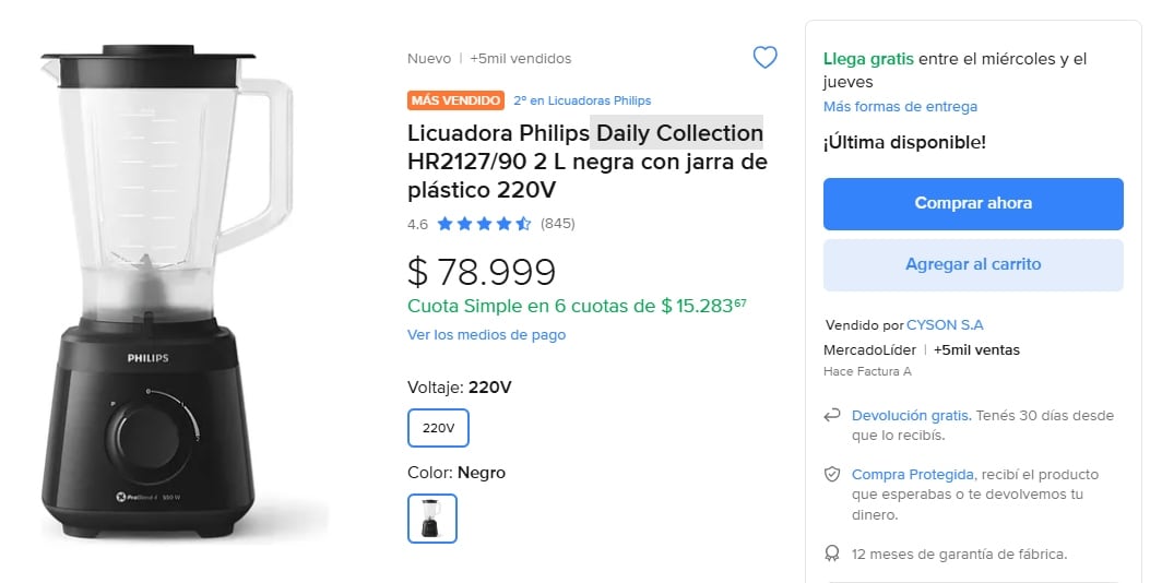 El modelo Daily Collection se vende en Mercado Libre por $78.999 argentinos.