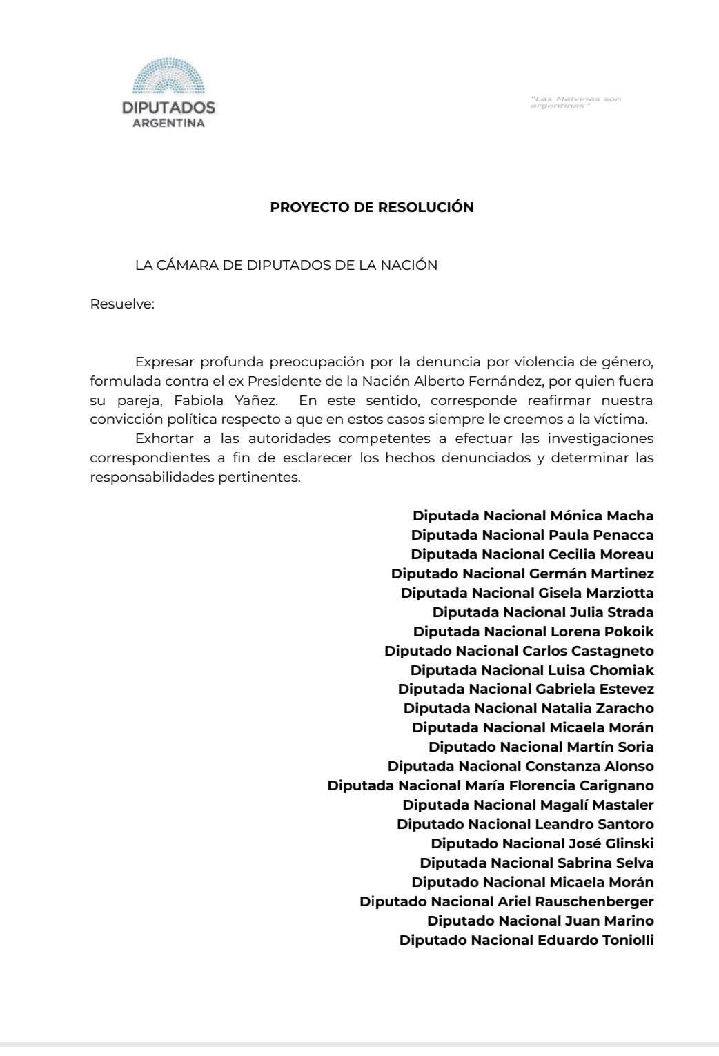 Declaración de bloque de diputados de Unión por la Patria tras el caso de Fabiola Yáñez contra Alberto Fernández (Gentileza)