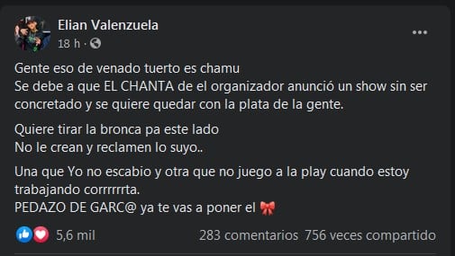 L-Gante salió a aclarar que la presunta lista de exigencias es para desprestigiarlo.