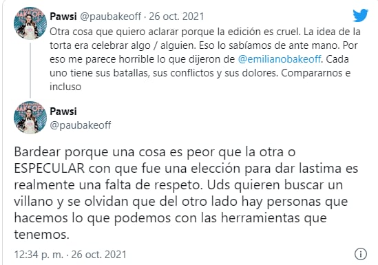 El descargo y defensa de Paula de "Bake Off" hacia su compañero, Emiliano.