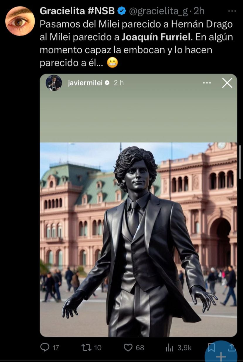 La supuesta estatua de Javier Milei que se parece más a Joaquín Furriel.