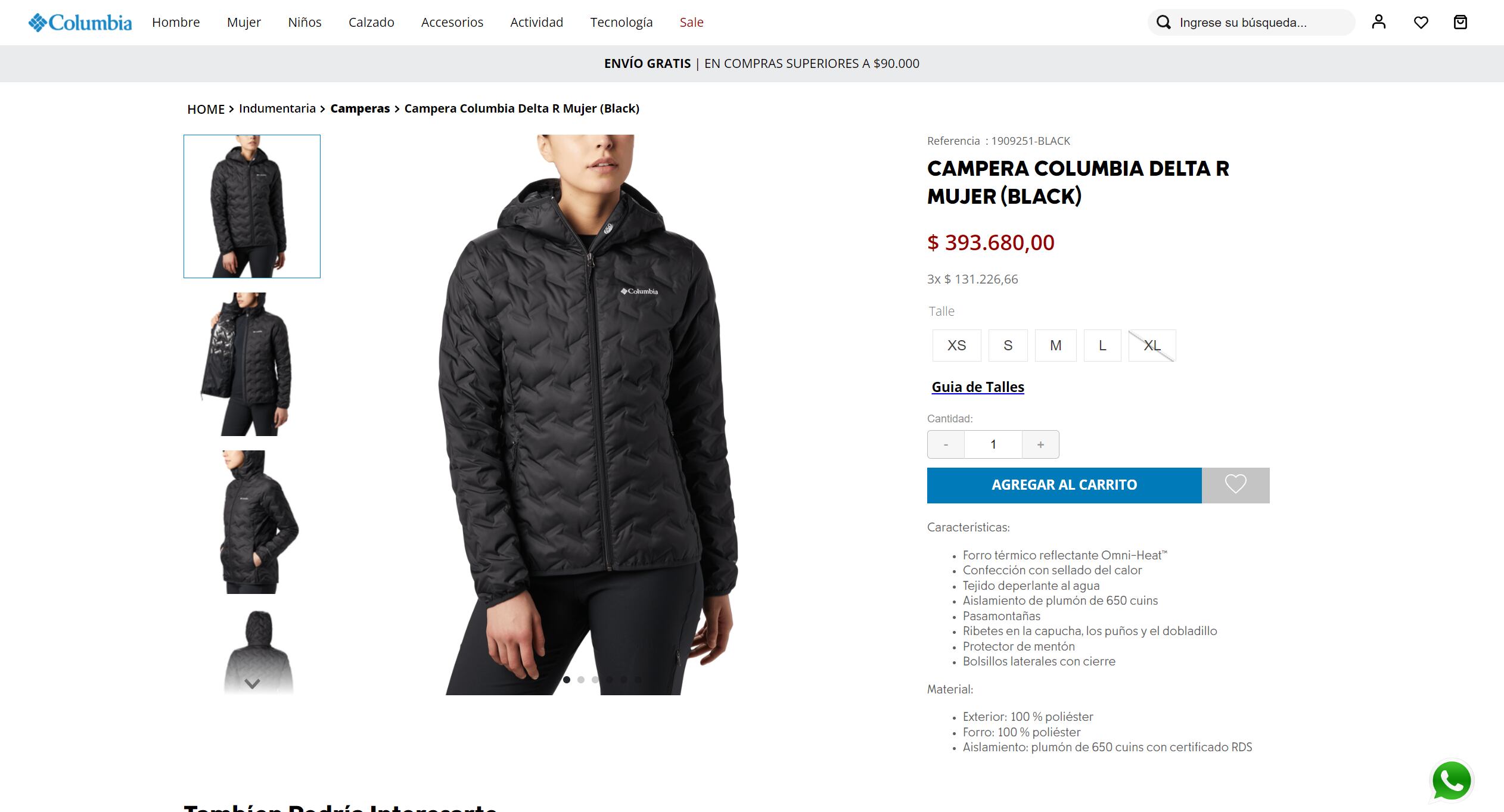 Campera Columbia para mujer, precio Argentina.