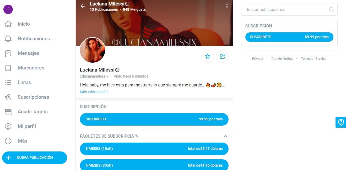 El perfil de OnlyFans de Luciana Milessi