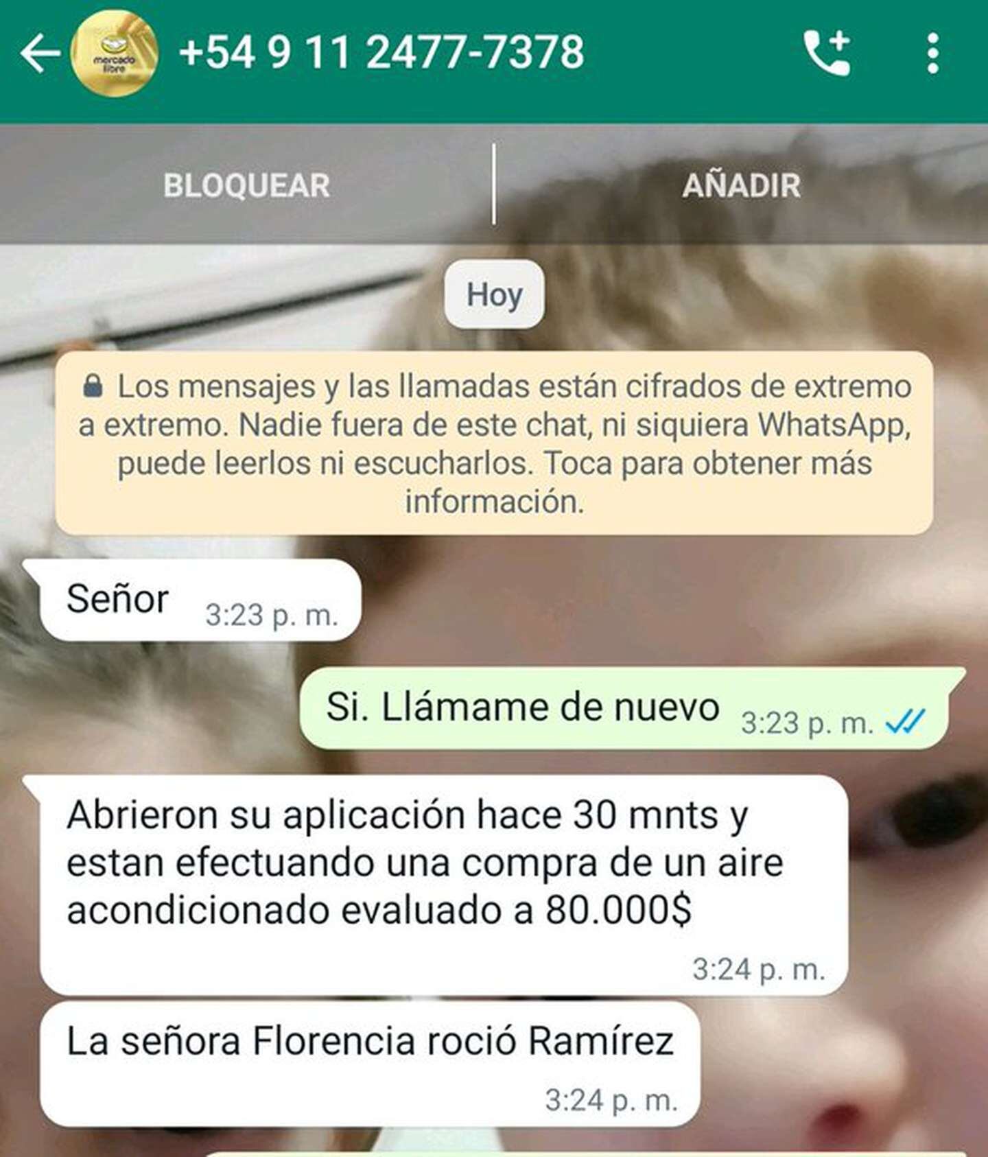 El primer mensaje que recibió el abogado a través de WhatsApp. Foto: Twitter