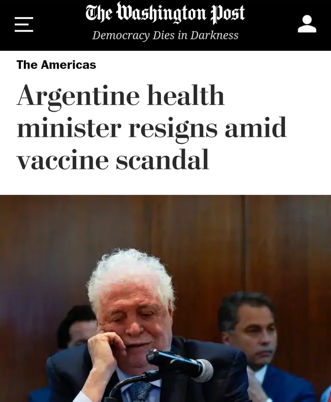 La noticia del escándalo en el diario "the Washington post"