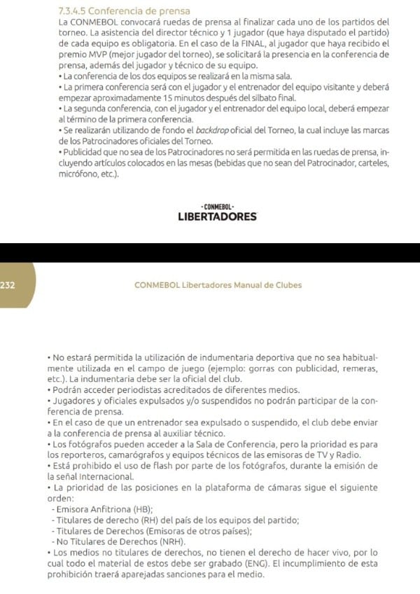 Art. 7.3.4.5 del Manual de Clubes, Copa Libertadores 2021.