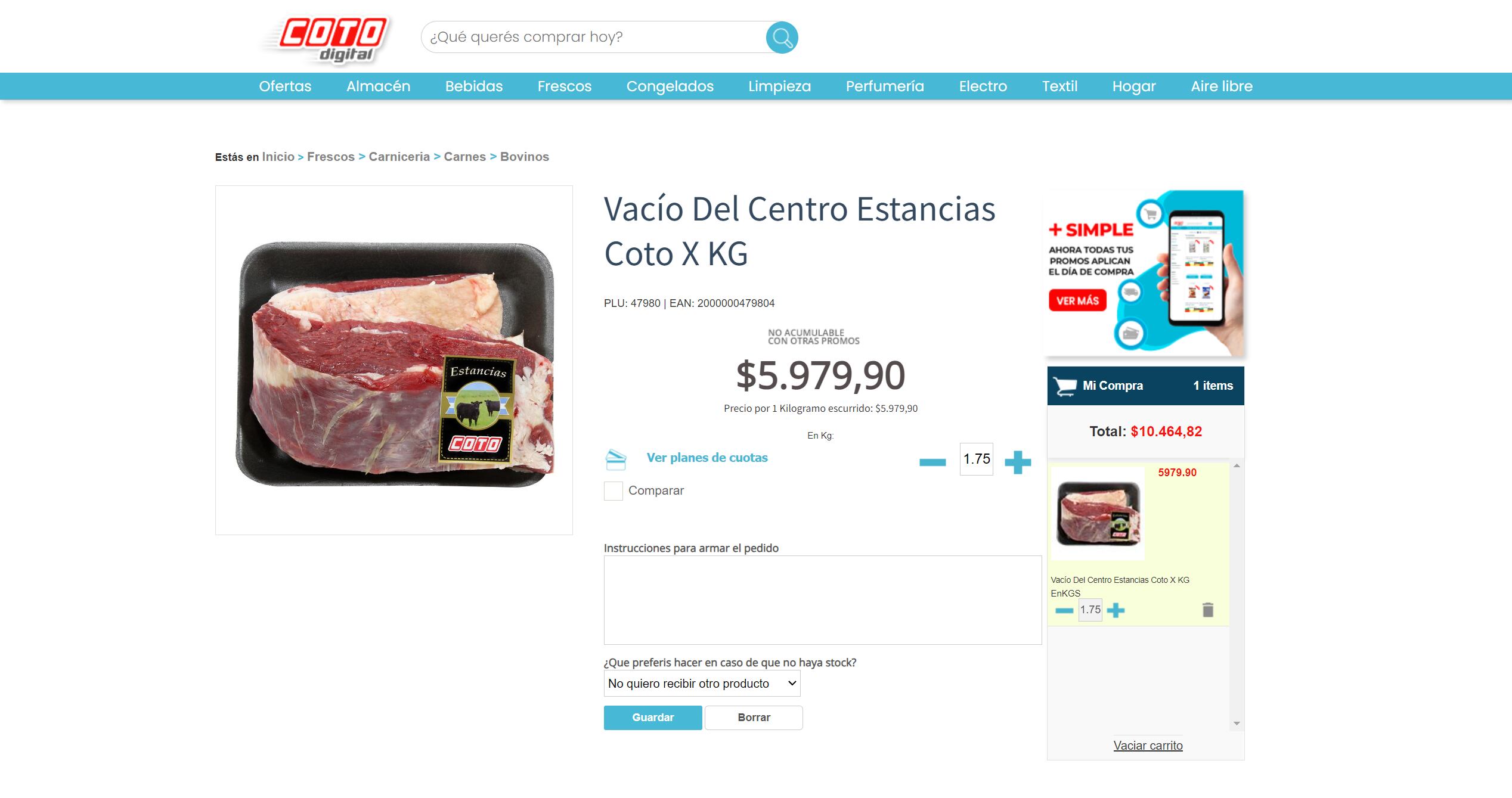 Kilo de carne en Mendoza.