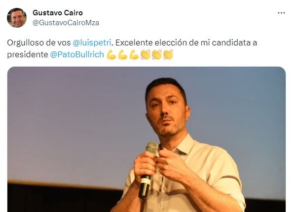 Publicación de Gustavo Cairo en Twitter