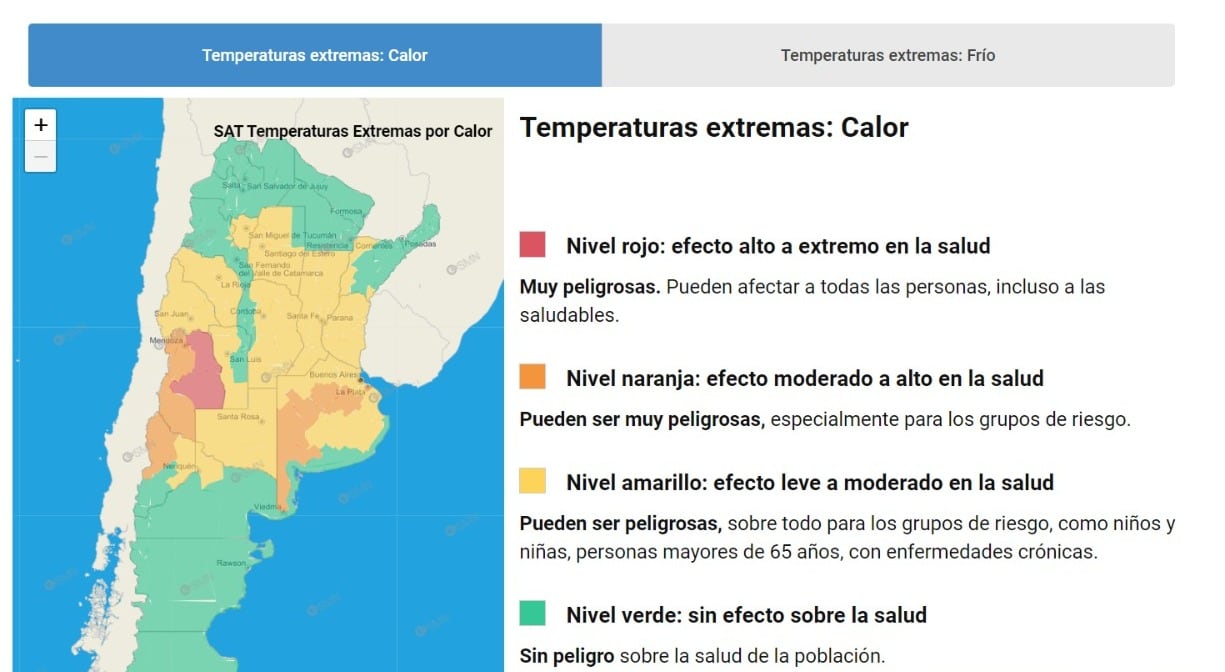 Mendoza en rojo por el calor extremo. Foto: SMN