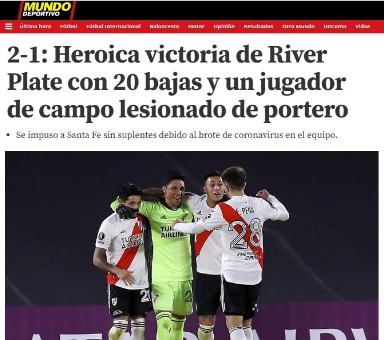 El diario mundo Deportivo también habló de la hazaña.