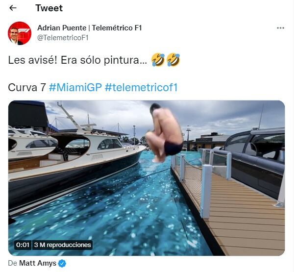 Otros usuarios de las redes bromearon sobre el "agua artificial" de las playas del Gran Premio de Miami, de la Fórmula 1.