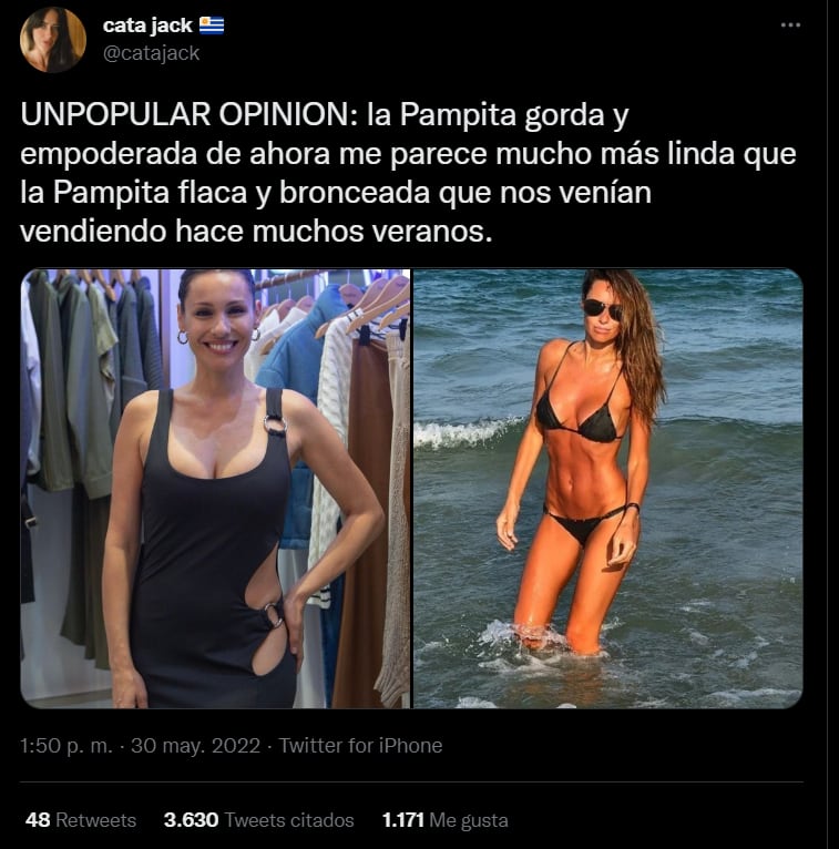 Trató a Pampita de gorda en Twitter