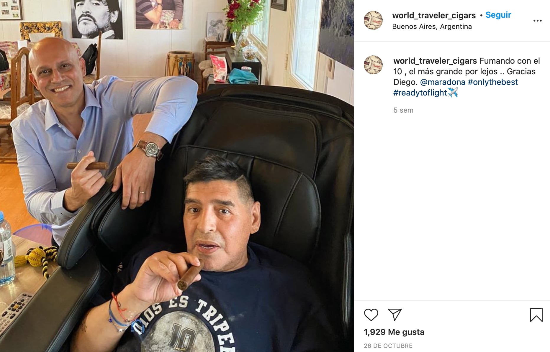 El "Diez" junto al dueño de la productora de tabaco independiente con quien iba a organizar sus cigarrillos.