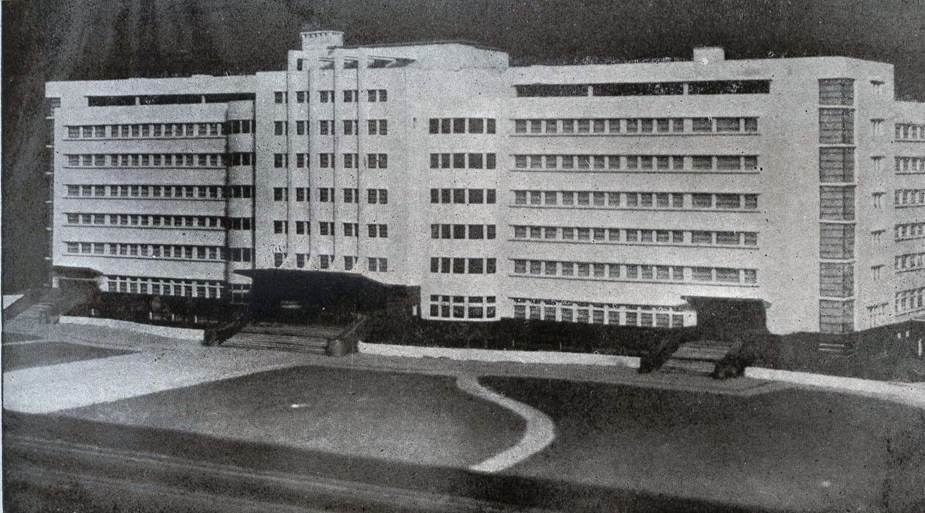 Imagen de la maqueta del Hospital, publicada en una de las memorias de Gobierno de Rodolfo Corominas Segura, 1938.