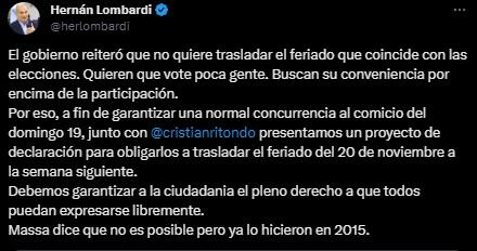 Hernán Lombardi anunció el proyecto en su cuenta de X. Captura.