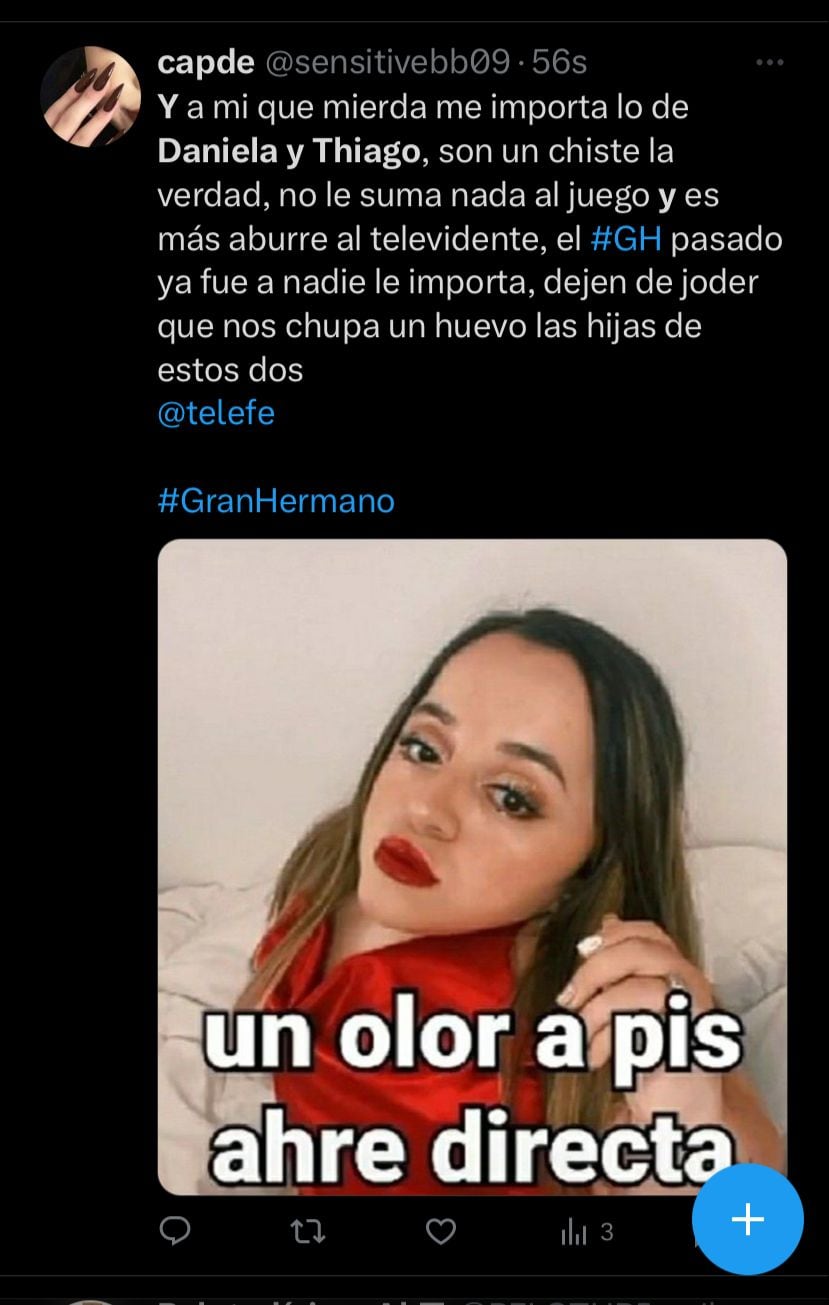 Los memes por el anuncio de Santiago del Moro sobre Thiago y Daniela de Gran Hermano. Captura de pantalla.