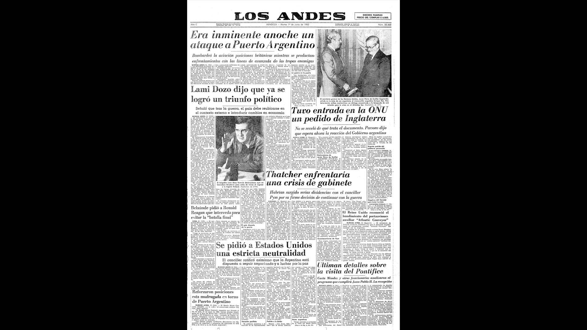 Un recorrido día a día por las portadas del medio más importante de Mendoza, para conocer el pulso diario de la guerra que enluteció a todo el país.