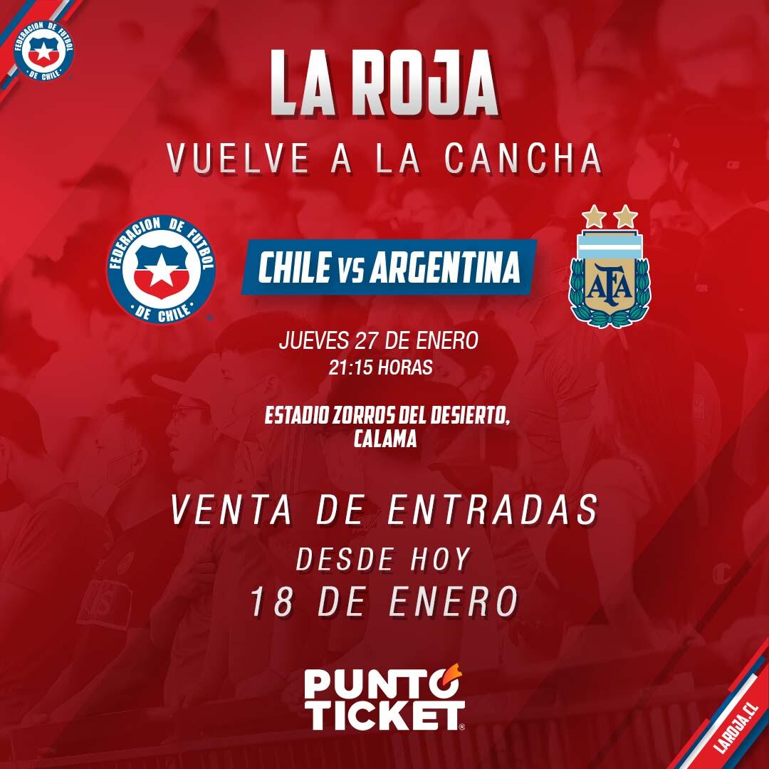 Vente de entradas para el duelo del 27 de enero entre Chile vs. Argentina. / Gentileza.