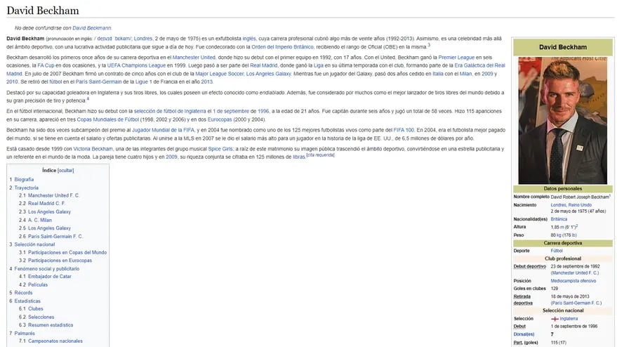 David Beckham en Wikipedia. Foto: Web