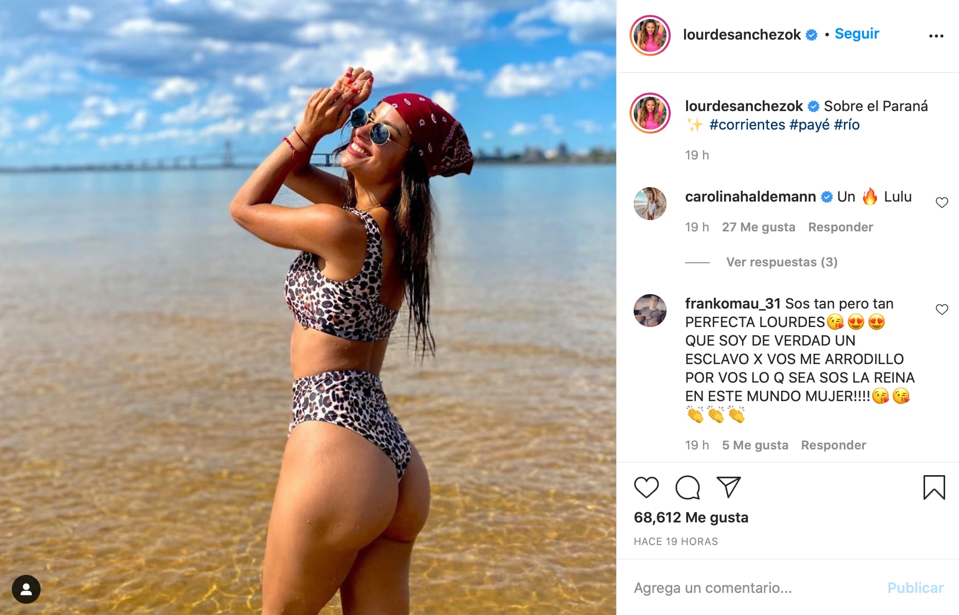 La conductora y bailarina disfruto de las aguas del Paraná.