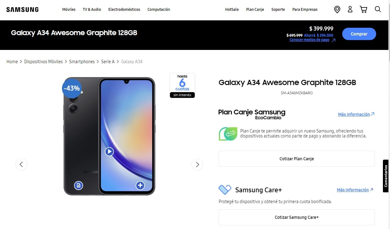 Samsung Galaxy A34 en Frávega