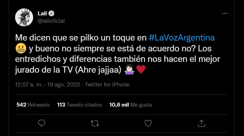 Lali y un descargo sobre los conflictos en La Voz Argentina