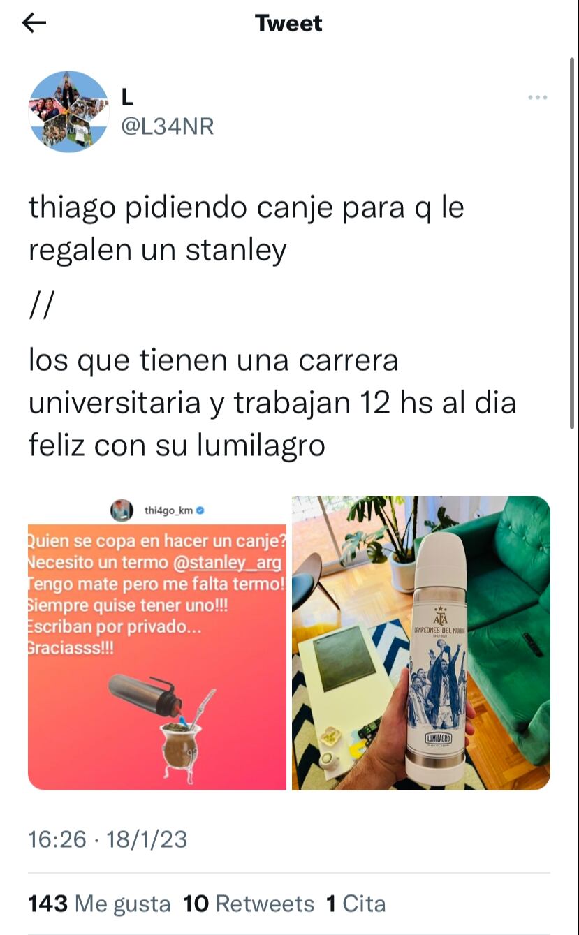 Thiago, ex Gran Hermano, pidió canje de Stanley y desató el debate.