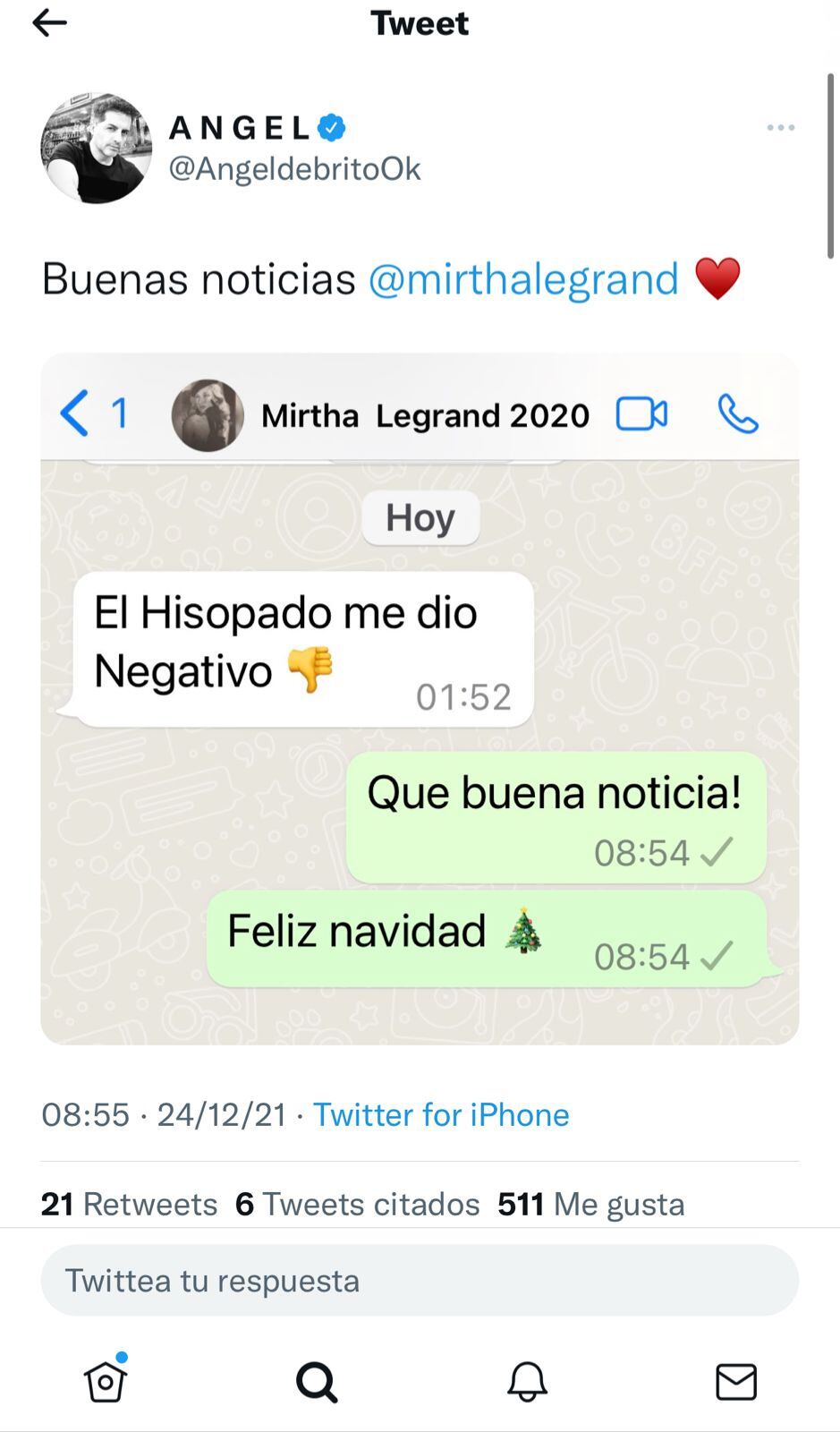 Ángel de Brito comunicó que Mirtha Legrand no tiene Covid.