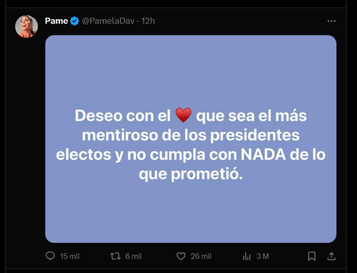 El mensaje de Pamela David tras el triunfo de Milei