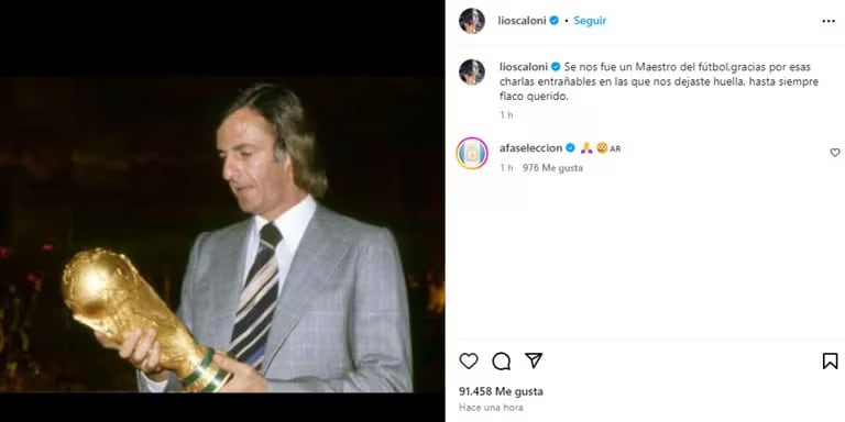 El mensaje de Scaloni en la despedida de César Luis Menotti.