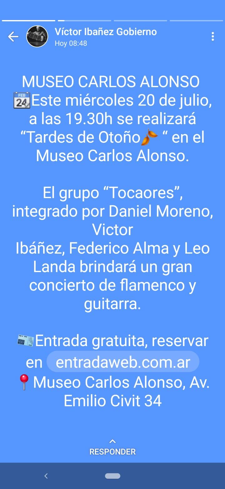 Víctor Ibáñez usó el estado de la red social Whatsapp para anunciar el nuevo recital de su grupo "Tocaores".