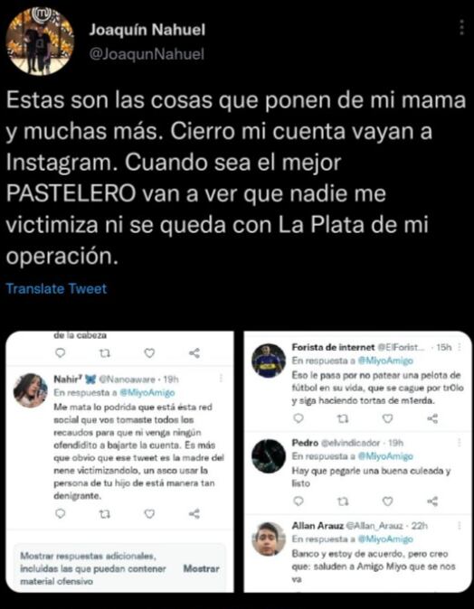 Joaquín, el nene pastelero, cerró su Twitter por constantes agresiones.