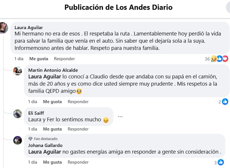 Mensajes en las redes para Víctor Claudio Pantaleón Aguilar, el camionero que murió en el vuelco de la ruta 7 (Facebook)