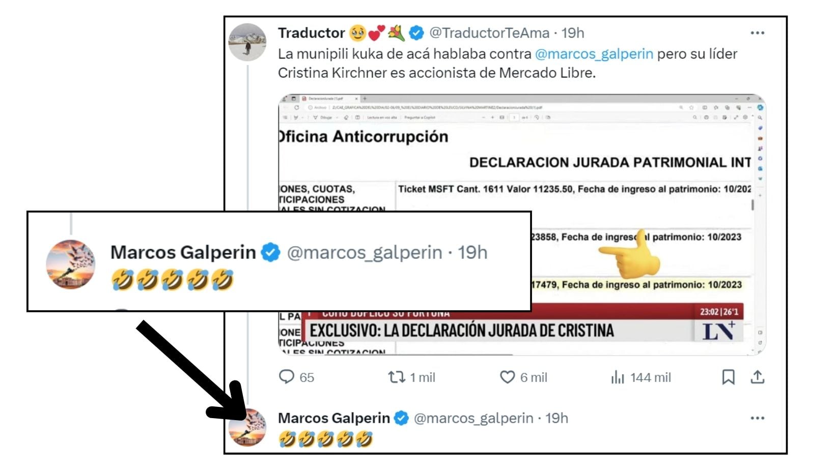 Respuesta de Galperin a través de X (captra de pantalla)