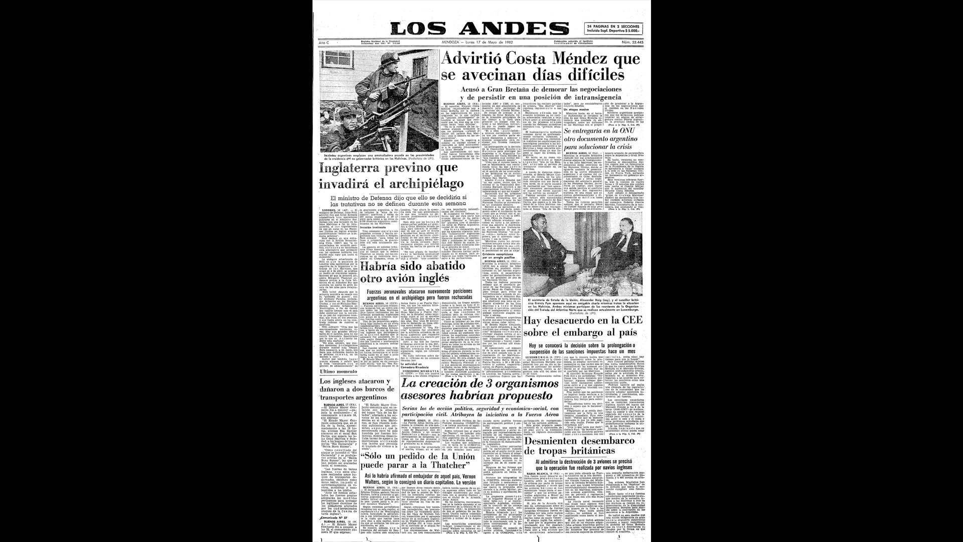 Un recorrido día a día por las portadas del medio más importante de Mendoza, para conocer el pulso diario de la guerra que enluteció a todo el país.