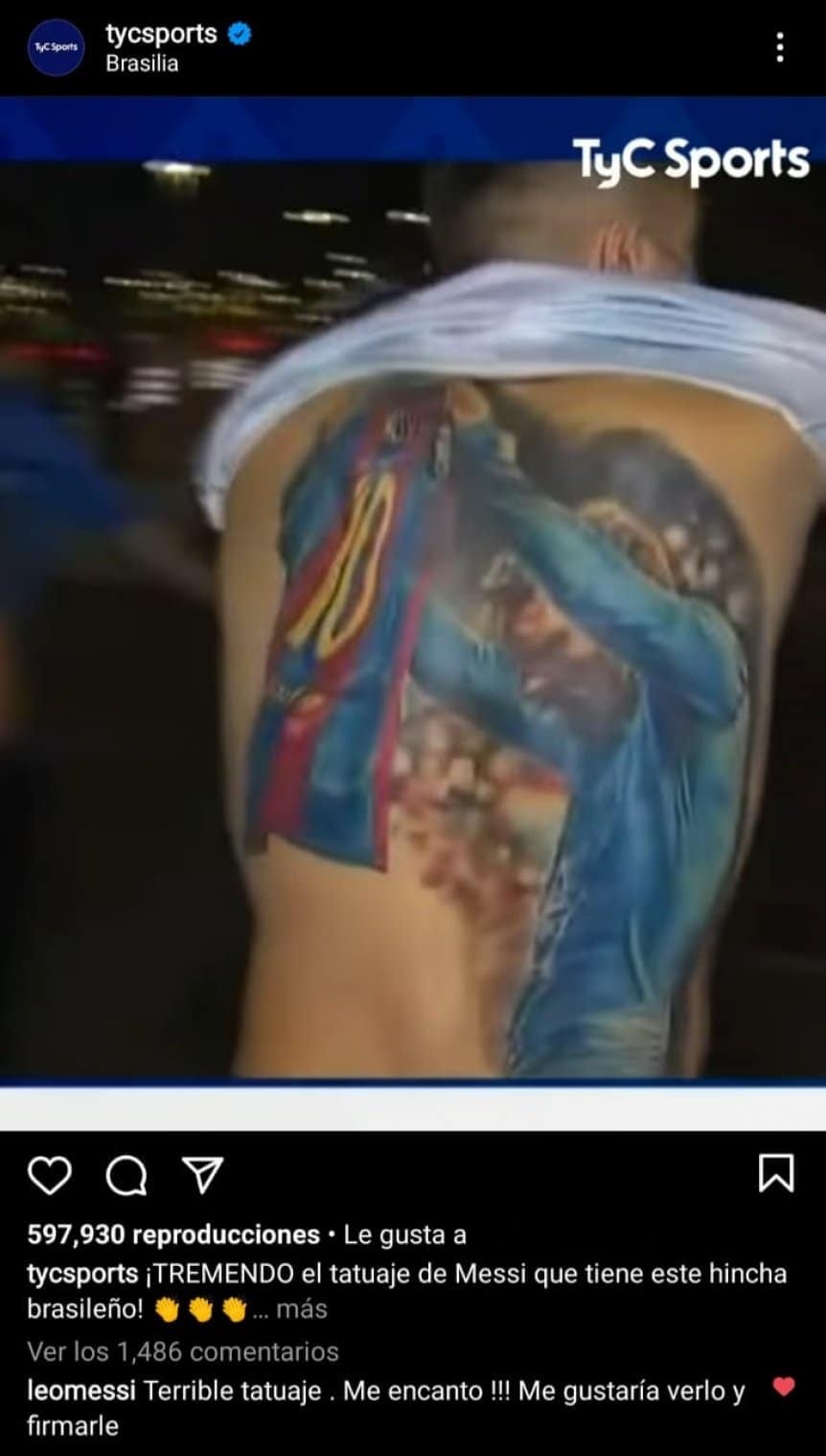 Messi admiración y promesa, por el tatuaje del hincha brasileño.