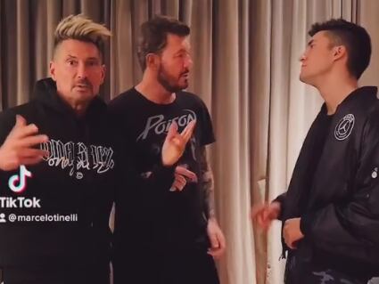 Marcelo Tinelli, Luciano El Tirri y Francisco Tinelli. Captura video.